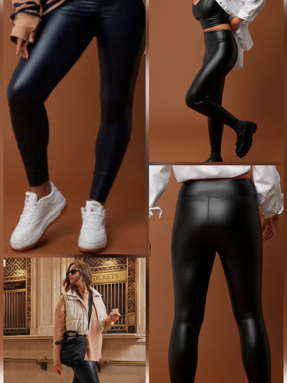 Offline By Aerie Real Luxe Faux Leather High-Waist Performance Black Leggings